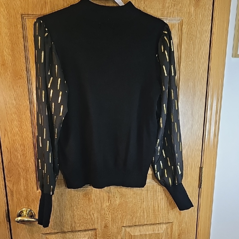Carmen Black Sweater with Sheer Gold Sleeves - Picture 7 of 7
